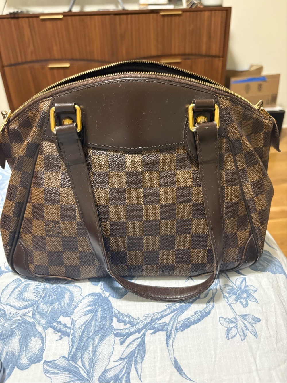 Louis Vuitton Brown Damier Ebene Canvas Shoulder Bag with Gold Hardware